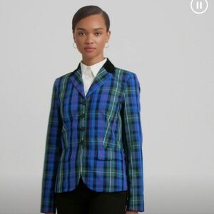 NWT Lauren Ralph Lauren Black Label Checkered Plaid Taffeta Peplum Jacket